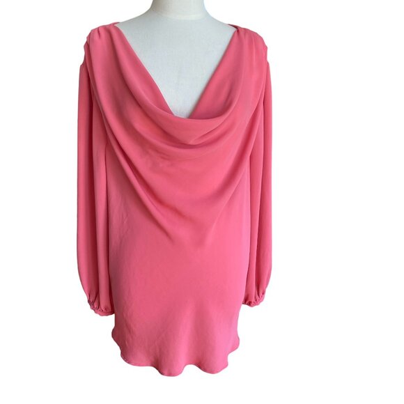 Lands' End Cowl Neck Blouse Sz 26W Rose Pink Chiffon Office Professional Tunic - Picture 14 of 14